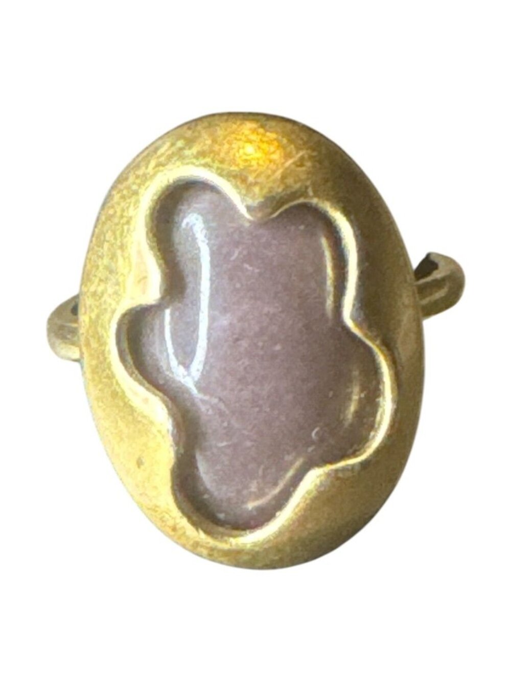 Vintage Gold-Tone Oval Ring With Purple Stone & Abstract Design